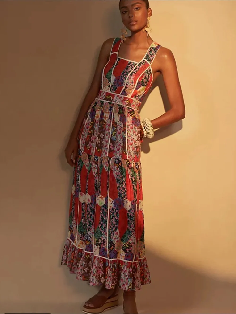 Anthropologie Red Floral Patchwork Maxi Dress - Picture 4 of 4